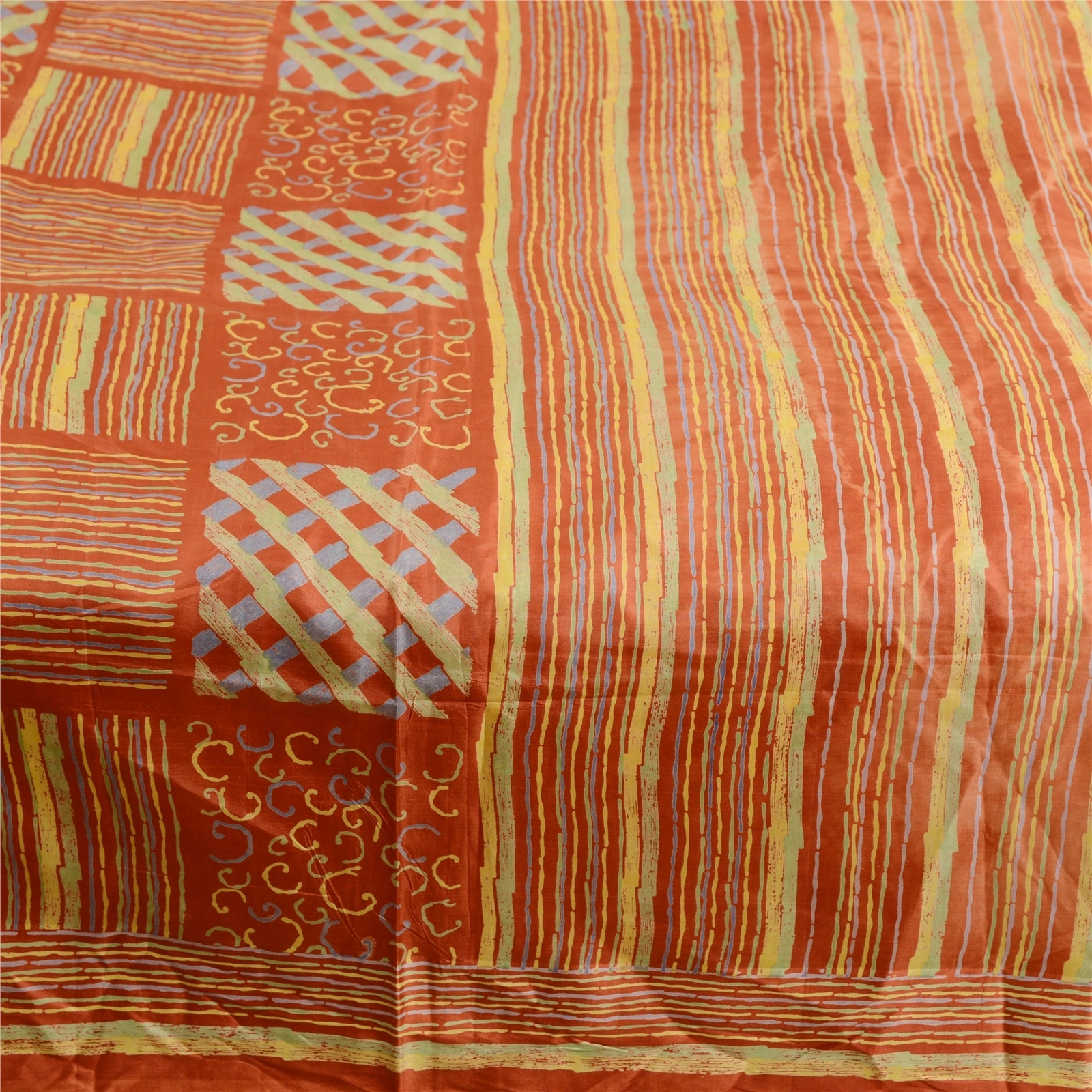 Sanskriti Vintage Rusty Orange Sarees Pure Silk Printed Sari Craft 5 Yard Fabric, PR-63543-Rusty Orange-Pure Silk-3