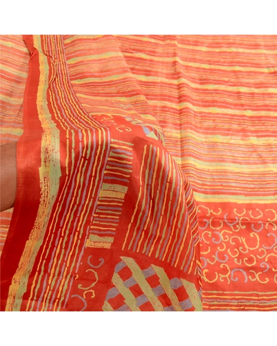 Sanskriti Vintage Rusty Orange Sarees Pure Silk Printed Sari Craft 5 Yard Fabric, PR-63543-Rusty Orange-Pure Silk-5