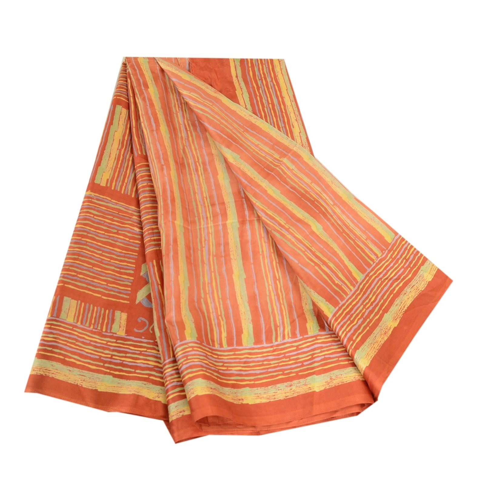 Sanskriti Vintage Rusty Orange Sarees Pure Silk Printed Sari Craft 5 Yard Fabric, PR-63543-Rusty Orange-Pure Silk-6