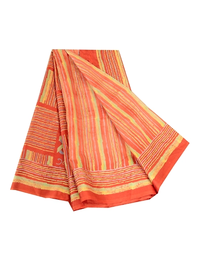 Sanskriti Vintage Rusty Orange Sarees Pure Silk Printed Sari Craft 5 Yard Fabric, PR-63543-Rusty Orange-Pure Silk-6