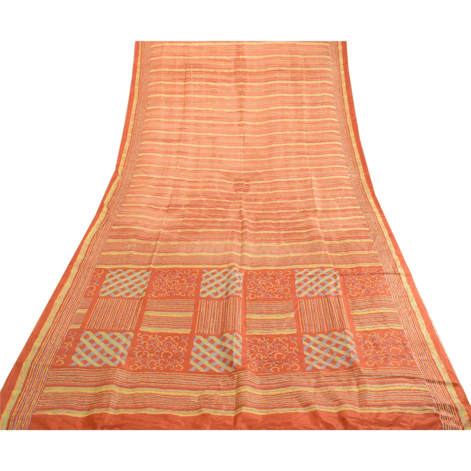 Sanskriti Vintage Rusty Orange Sarees Pure Silk Printed Sari Craft 5 Yard Fabric, PR-63543-Rusty Orange-Pure Silk-7