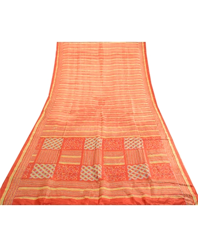 Sanskriti Vintage Rusty Orange Sarees Pure Silk Printed Sari Craft 5 Yard Fabric, PR-63543-Rusty Orange-Pure Silk-7