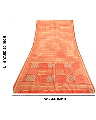 Sanskriti Vintage Rusty Orange Sarees Pure Silk Printed Sari Craft 5 Yard Fabric, PR-63543-Rusty Orange-Pure Silk-8