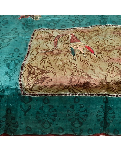Sanskriti Vintage Sarees Green 100% Pure Silk Printed Sari Craft 5 Yard Fabric, PR-63546-Shade Of Green-Pure Silk-4