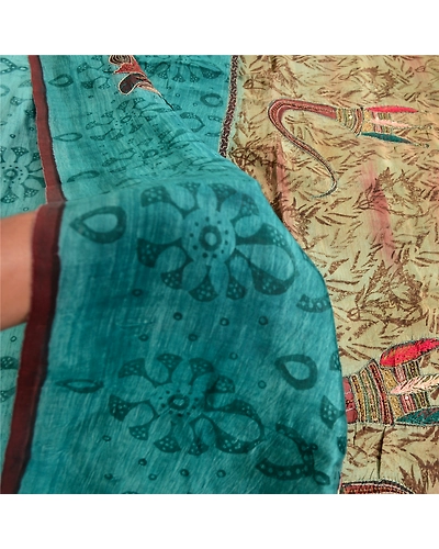 Sanskriti Vintage Sarees Green 100% Pure Silk Printed Sari Craft 5 Yard Fabric, PR-63546-Shade Of Green-Pure Silk-6