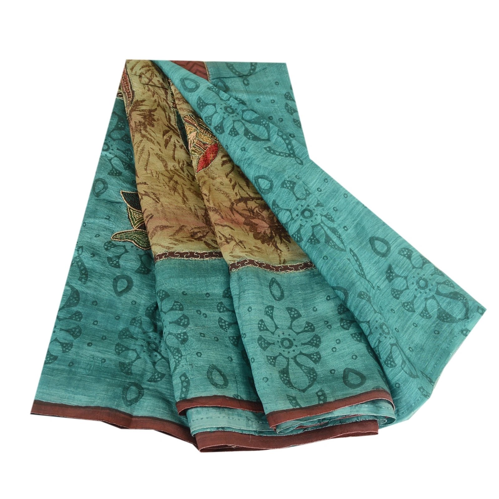 Sanskriti Vintage Sarees Green 100% Pure Silk Printed Sari Craft 5 Yard Fabric, PR-63546-Shade Of Green-Pure Silk-7