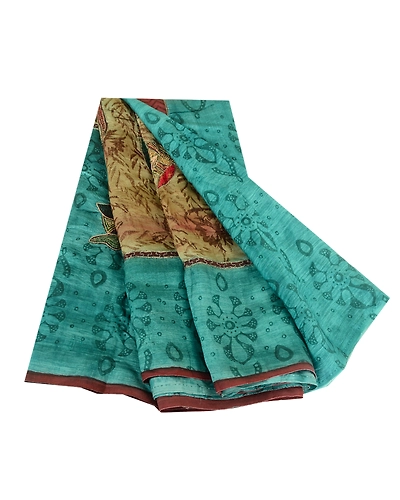Sanskriti Vintage Sarees Green 100% Pure Silk Printed Sari Craft 5 Yard Fabric, PR-63546-Shade Of Green-Pure Silk-7