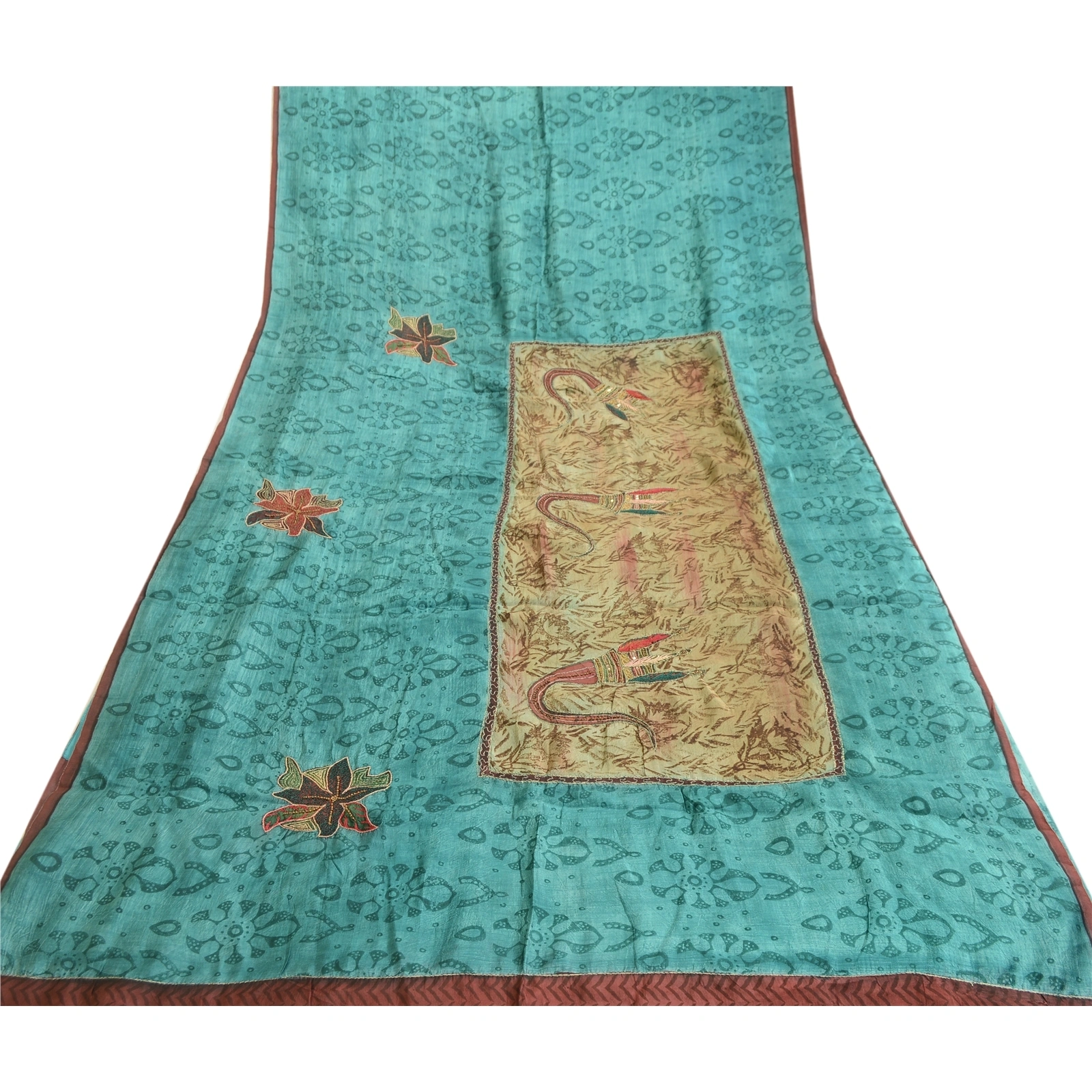 Sanskriti Vintage Sarees Green 100% Pure Silk Printed Sari Craft 5 Yard Fabric, PR-63546-Shade Of Green-Pure Silk-8