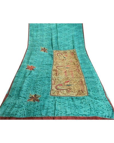 Sanskriti Vintage Sarees Green 100% Pure Silk Printed Sari Craft 5 Yard Fabric, PR-63546-Shade Of Green-Pure Silk-8