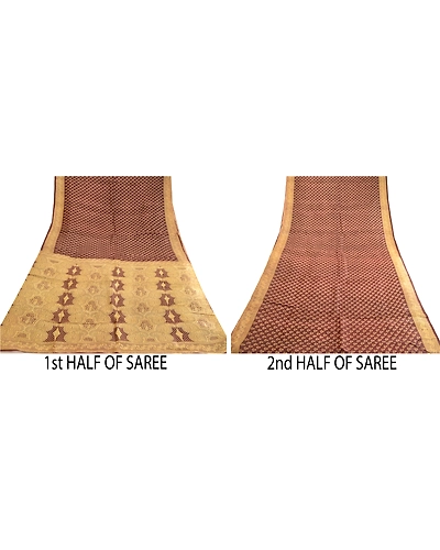 Sanskriti Vintage Sarees Indian Coffee-Brown Pure Silk Printed Sari Craft Fabric, PR-63551-Coffee-Brown-Pure Silk-4