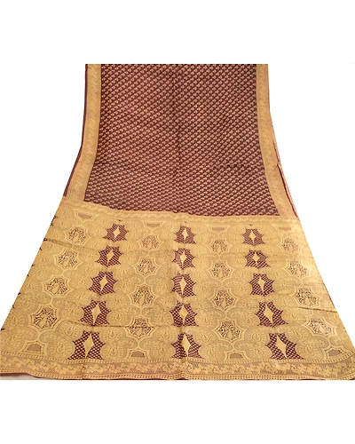 Sanskriti Vintage Sarees Indian Coffee-Brown Pure Silk Printed Sari Craft Fabric, PR-63551-Coffee-Brown-Pure Silk-7