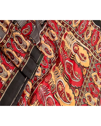 Sanskriti Vintage Sarees Dark Red Pure Silk Printed Sari Paisley Craft Fabric, PR-63552-Dark Red-Pure Silk-2