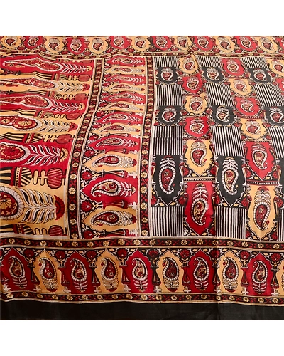 Sanskriti Vintage Sarees Dark Red Pure Silk Printed Sari Paisley Craft Fabric, PR-63552-Dark Red-Pure Silk-3