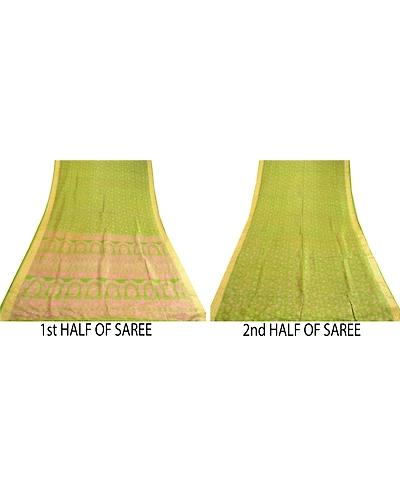 Sanskriti Vintage Sarees From India Green Pure Silk Printed Sari Craft Fabric, PR-63553-Green-Pure Silk-4