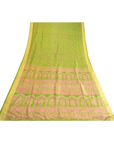 Sanskriti Vintage Sarees From India Green Pure Silk Printed Sari Craft Fabric, PR-63553-Green-Pure Silk-7