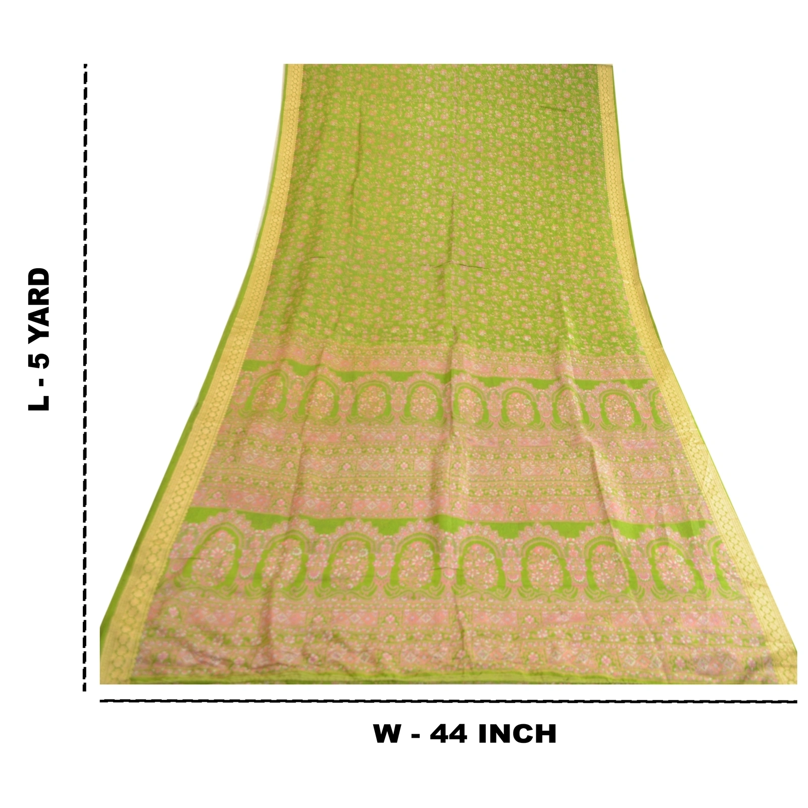 Sanskriti Vintage Sarees From India Green Pure Silk Printed Sari Craft Fabric, PR-63553-Green-Pure Silk-8