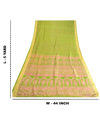 Sanskriti Vintage Sarees From India Green Pure Silk Printed Sari Craft Fabric, PR-63553-Green-Pure Silk-8