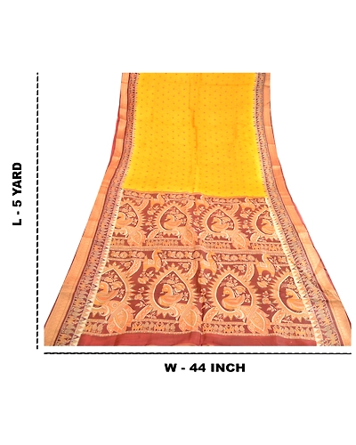 Sanskriti Vintage Sarees Yellow Pure Silk Animal Printed Sari Soft Craft Fabric, PR-63555-Yellow-Pure Silk-8