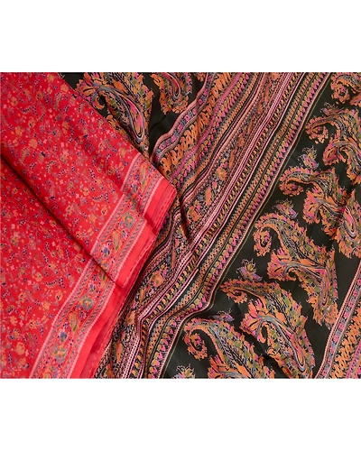 Sanskriti Vintage Sarees Red Indian Pure Silk Printed Sari Soft 5Yd Craft Fabric, PR-63557-Red-Pure Silk-2
