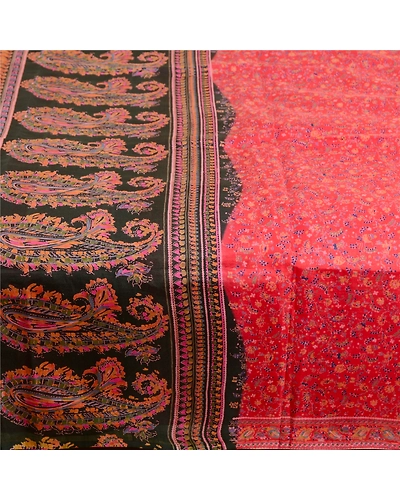 Sanskriti Vintage Sarees Red Indian Pure Silk Printed Sari Soft 5Yd Craft Fabric, PR-63557-Red-Pure Silk-3