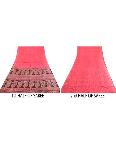 Sanskriti Vintage Sarees Red Indian Pure Silk Printed Sari Soft 5Yd Craft Fabric, PR-63557-Red-Pure Silk-4