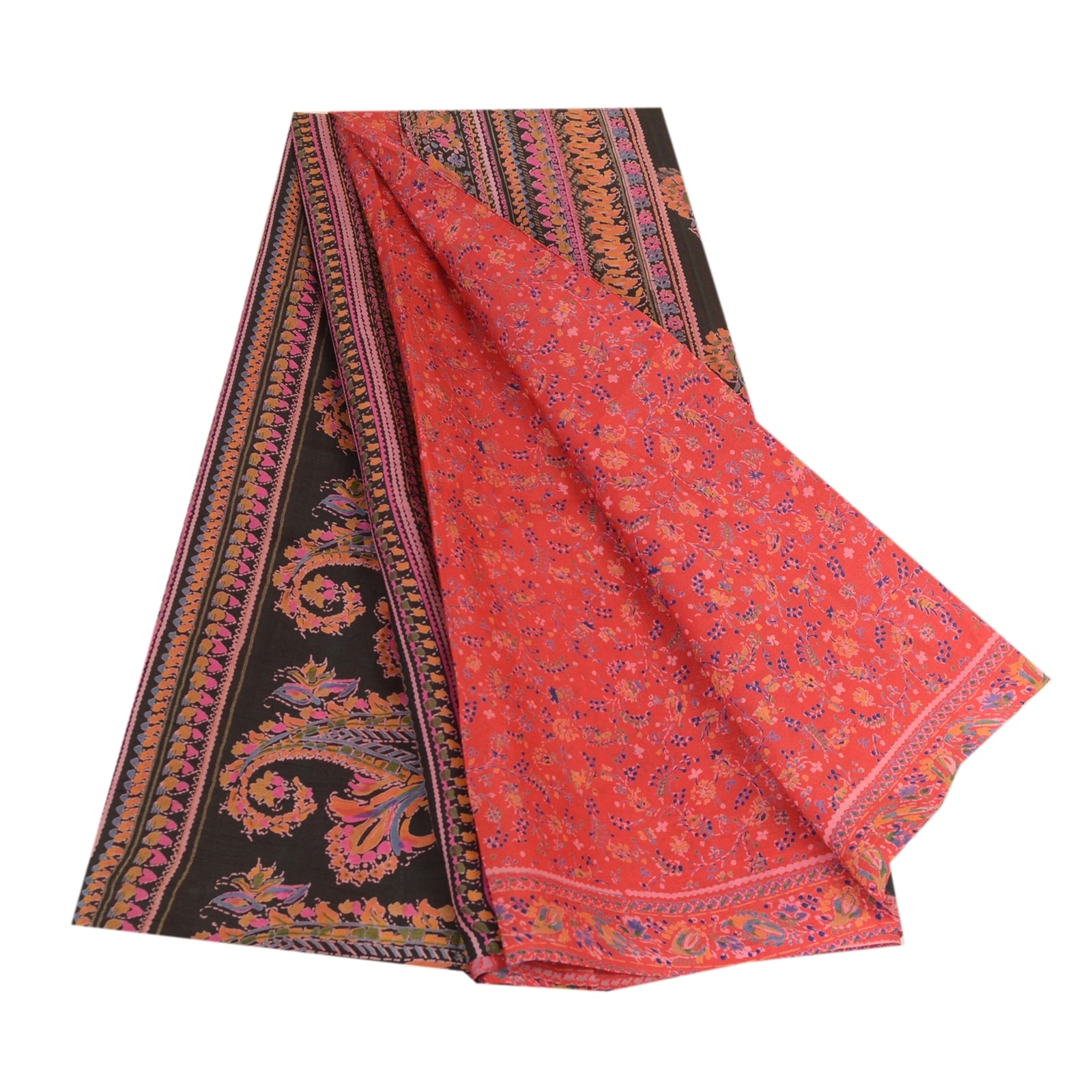 Sanskriti Vintage Sarees Red Indian Pure Silk Printed Sari Soft 5Yd Craft Fabric, PR-63557-Red-Pure Silk-6