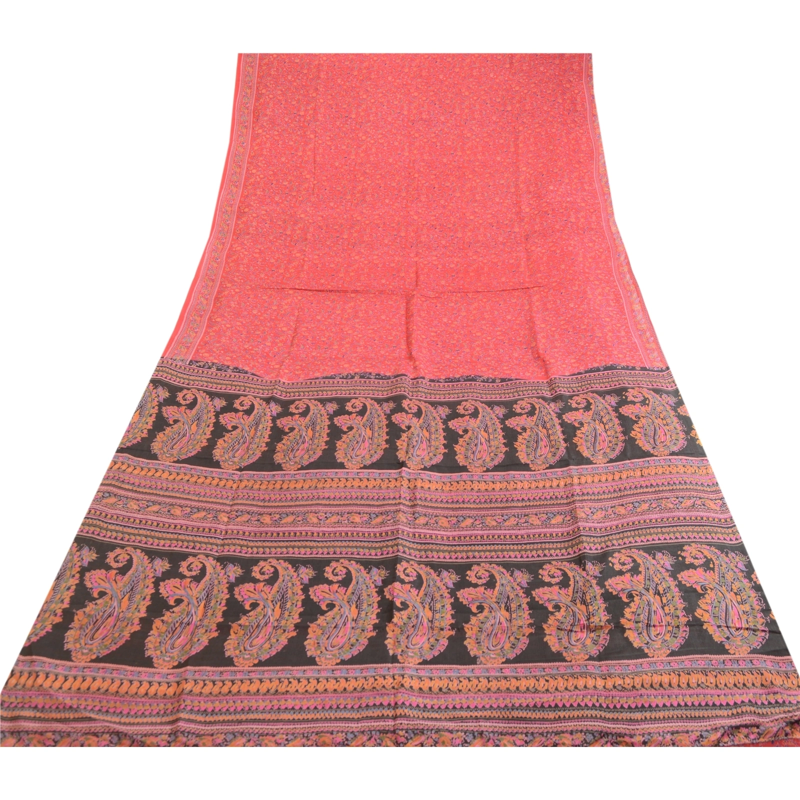 Sanskriti Vintage Sarees Red Indian Pure Silk Printed Sari Soft 5Yd Craft Fabric, PR-63557-Red-Pure Silk-7