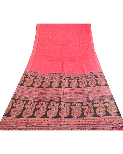 Sanskriti Vintage Sarees Red Indian Pure Silk Printed Sari Soft 5Yd Craft Fabric, PR-63557-Red-Pure Silk-7
