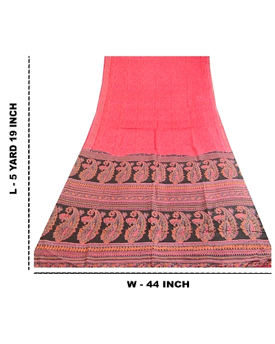 Sanskriti Vintage Sarees Red Indian Pure Silk Printed Sari Soft 5Yd Craft Fabric, PR-63557-Red-Pure Silk-8