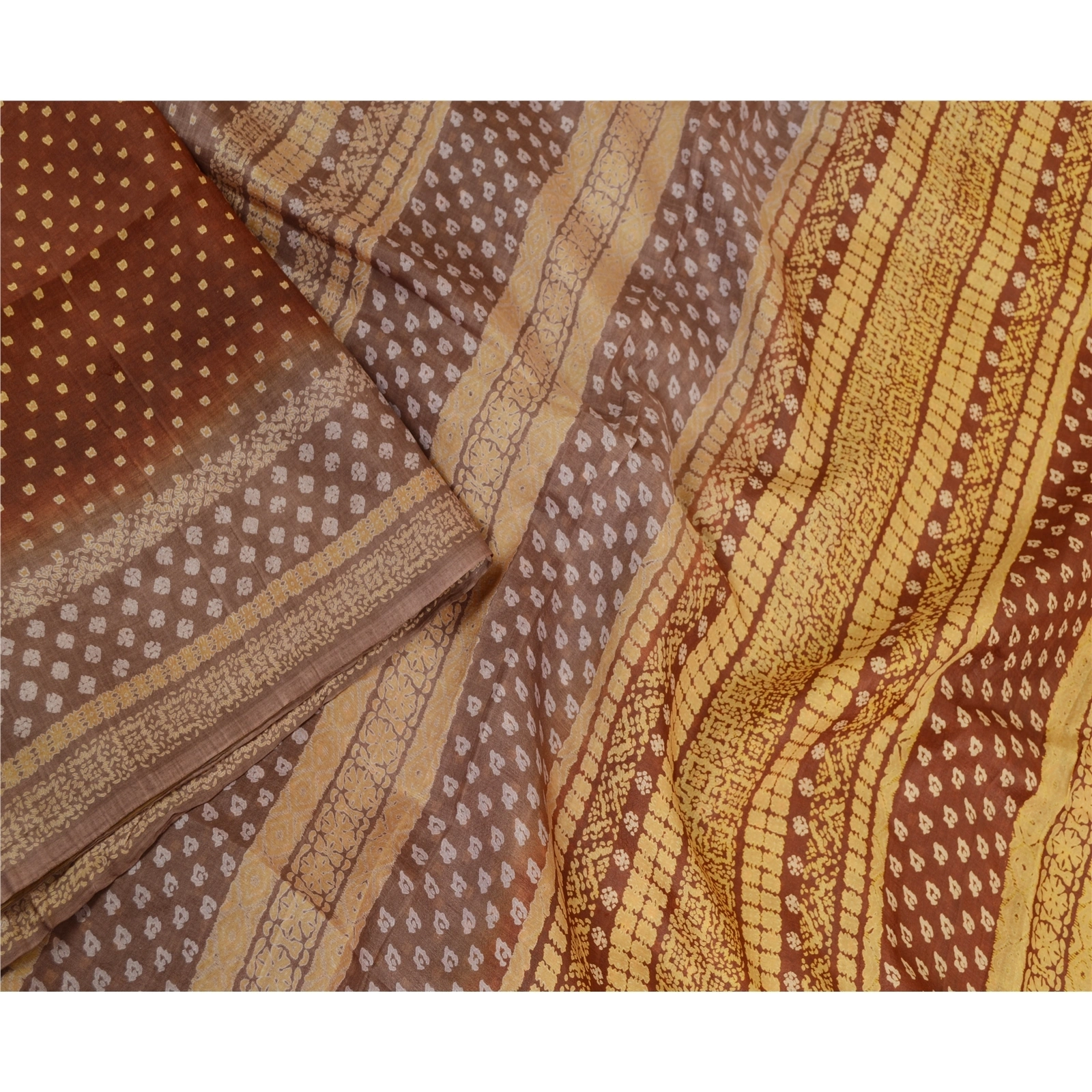 Sanskriti Vintage Sarees Coffee-Brown Indian Pure Silk Printed Sari Craft Fabric, PR-63559-Coffee-Brown-Pure Silk-2