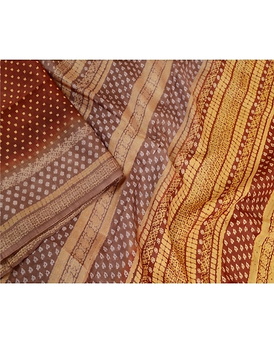 Sanskriti Vintage Sarees Coffee-Brown Indian Pure Silk Printed Sari Craft Fabric, PR-63559-Coffee-Brown-Pure Silk-2