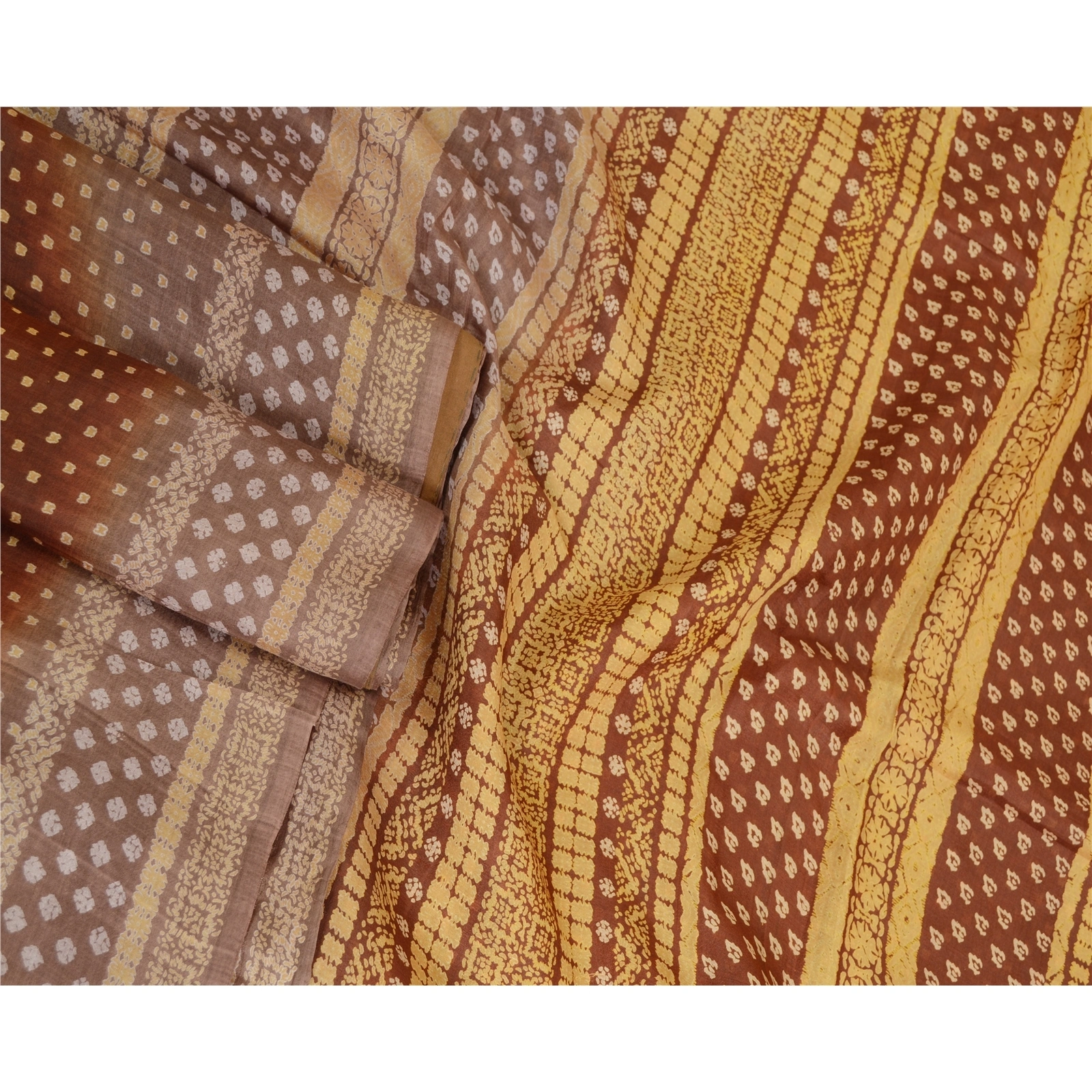 Sanskriti Vintage Sarees Coffee-Brown Indian Pure Silk Printed Sari Craft Fabric, PR-63559-Coffee-Brown-Pure Silk-3