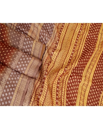 Sanskriti Vintage Sarees Coffee-Brown Indian Pure Silk Printed Sari Craft Fabric, PR-63559-Coffee-Brown-Pure Silk-3