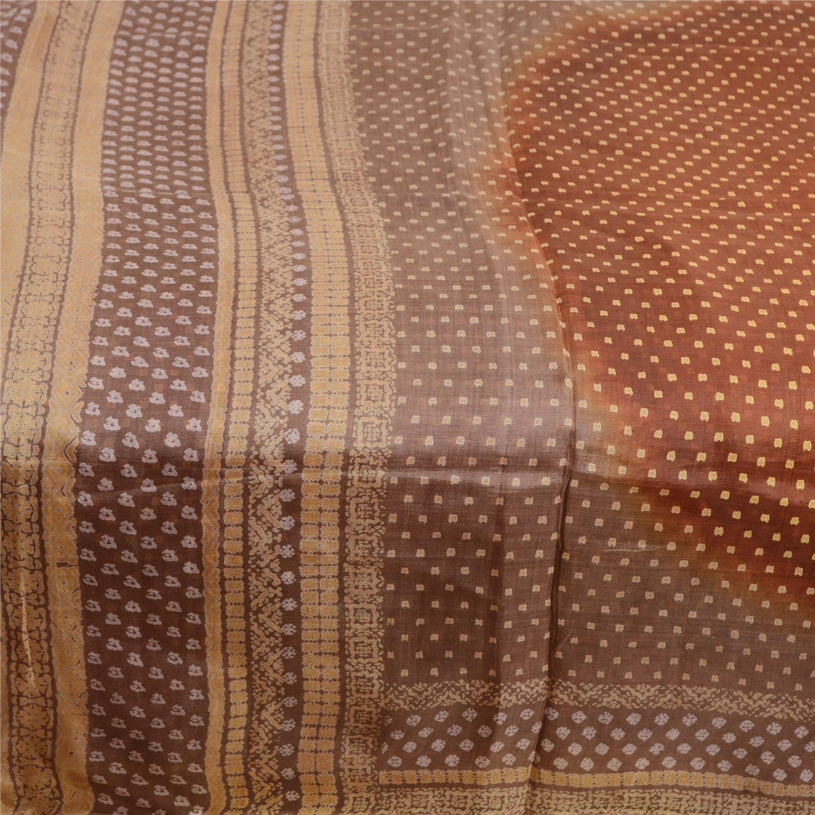 Sanskriti Vintage Sarees Coffee-Brown Indian Pure Silk Printed Sari Craft Fabric, PR-63559-Coffee-Brown-Pure Silk-4