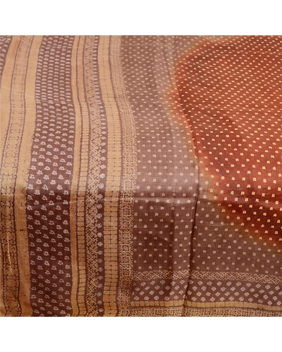 Sanskriti Vintage Sarees Coffee-Brown Indian Pure Silk Printed Sari Craft Fabric, PR-63559-Coffee-Brown-Pure Silk-4