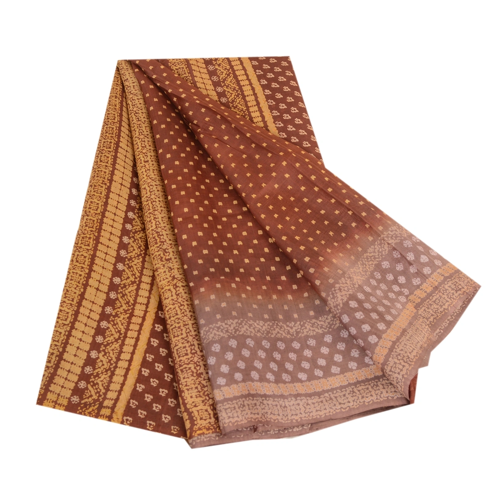 Sanskriti Vintage Sarees Coffee-Brown Indian Pure Silk Printed Sari Craft Fabric, PR-63559-Coffee-Brown-Pure Silk-7