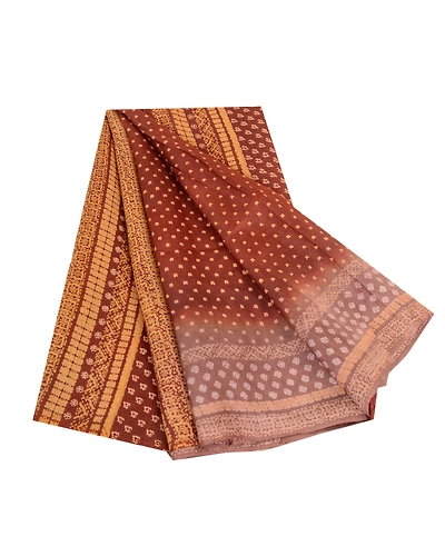 Sanskriti Vintage Sarees Coffee-Brown Indian Pure Silk Printed Sari Craft Fabric, PR-63559-Coffee-Brown-Pure Silk-7