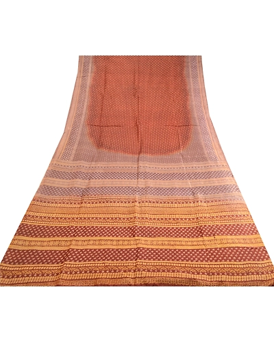 Sanskriti Vintage Sarees Coffee-Brown Indian Pure Silk Printed Sari Craft Fabric, PR-63559-Coffee-Brown-Pure Silk-8