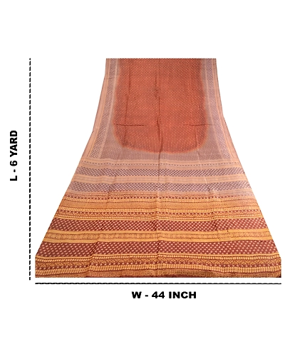 Sanskriti Vintage Sarees Coffee-Brown Indian Pure Silk Printed Sari Craft Fabric, PR-63559-Coffee-Brown-Pure Silk-9