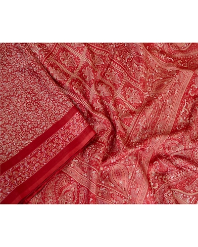 Sanskriti Vintage Sarees Dark Red Pure Silk Printed Sari Soft 5Yd Craft Fabric, PR-63561-Dark Red-Pure Silk-2