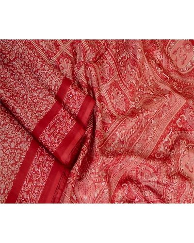 Sanskriti Vintage Sarees Dark Red Pure Silk Printed Sari Soft 5Yd Craft Fabric, PR-63561-Dark Red-Pure Silk-3