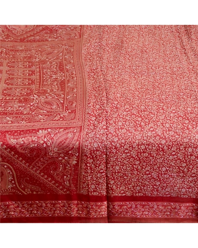 Sanskriti Vintage Sarees Dark Red Pure Silk Printed Sari Soft 5Yd Craft Fabric, PR-63561-Dark Red-Pure Silk-4