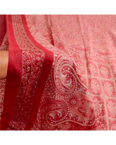 Sanskriti Vintage Sarees Dark Red Pure Silk Printed Sari Soft 5Yd Craft Fabric, PR-63561-Dark Red-Pure Silk-6