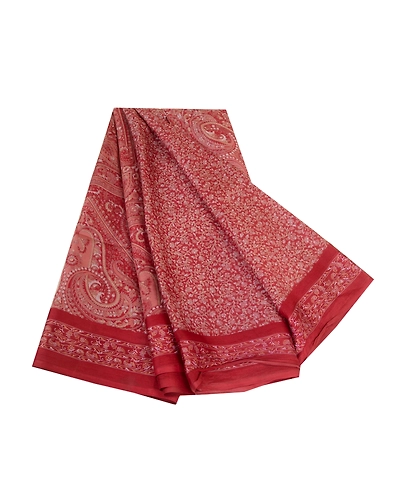 Sanskriti Vintage Sarees Dark Red Pure Silk Printed Sari Soft 5Yd Craft Fabric, PR-63561-Dark Red-Pure Silk-7