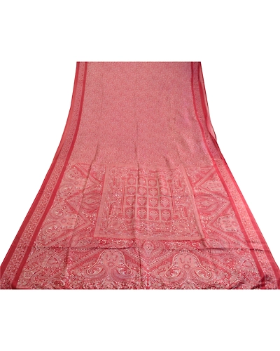 Sanskriti Vintage Sarees Dark Red Pure Silk Printed Sari Soft 5Yd Craft Fabric, PR-63561-Dark Red-Pure Silk-8