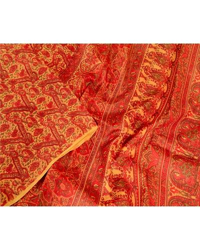 Sanskriti Vintage Sarees Indian Yellow Pure Silk Printed Sari Soft Craft Fabric, PR-63569-Yellow-Pure Silk-1