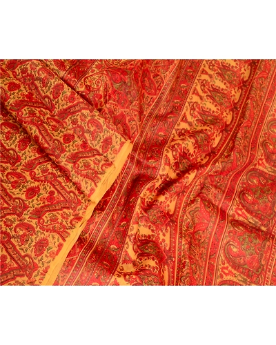 Sanskriti Vintage Sarees Indian Yellow Pure Silk Printed Sari Soft Craft Fabric, PR-63569-Yellow-Pure Silk-2