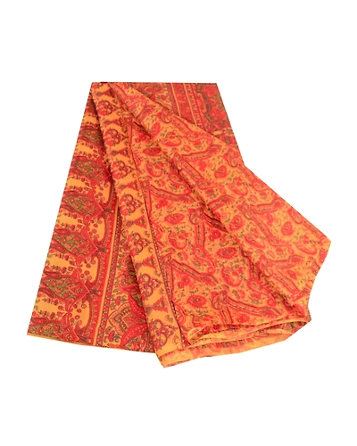 Sanskriti Vintage Sarees Indian Yellow Pure Silk Printed Sari Soft Craft Fabric, PR-63569-Yellow-Pure Silk-6