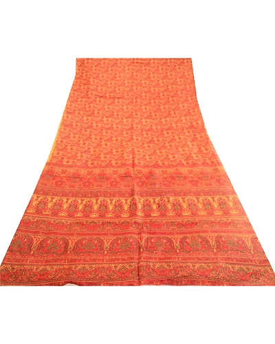 Sanskriti Vintage Sarees Indian Yellow Pure Silk Printed Sari Soft Craft Fabric, PR-63569-Yellow-Pure Silk-7