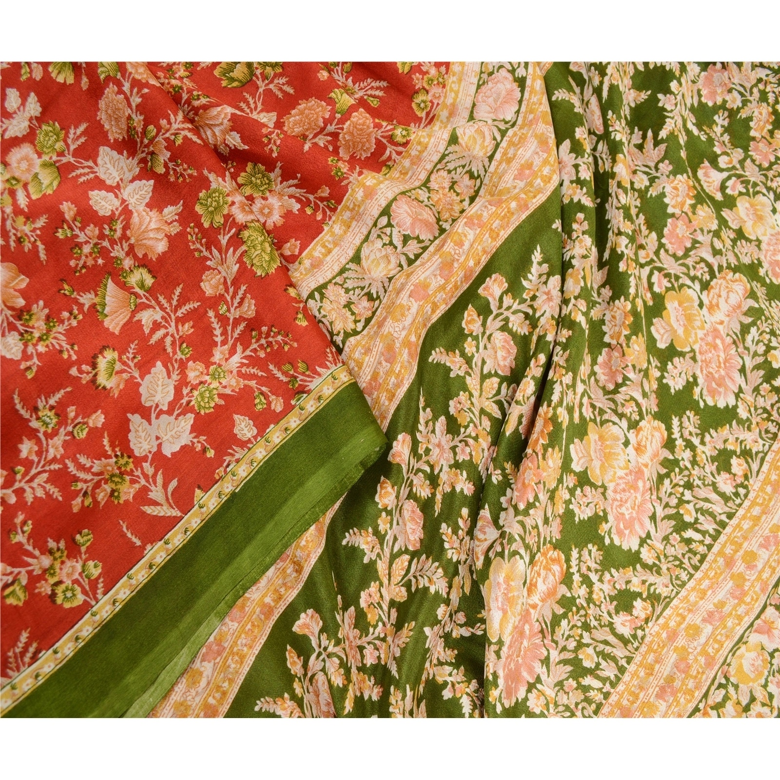 Sanskriti Vintage Sarees From India Red Pure Silk Printed Sari Soft Craft Fabric, PR-63572-Red-Pure Silk-1